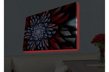 Canvastavla med LED-belysning - Abstrakt blomma med djupa färger - Mörkblå / Röd / Svart - Inredning - Tavlor & posters - Canvastavla