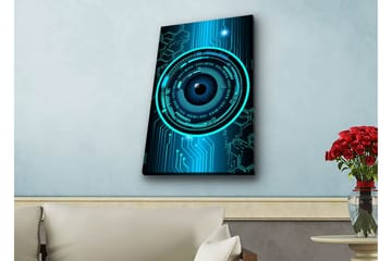 Canvastavla med LED-belysning - Abstrakt komposition med cirkulära mönster och teknologiska inslag - Mörkblå / Turkos / Svart - Inredning - Tavlor & posters - Canvastavla