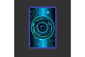 Canvastavla med LED-belysning - Abstrakt komposition med cirkulära mönster och teknologiska inslag - Mörkblå / Turkos / Svart - Inredning - Tavlor & posters - Canvastavla