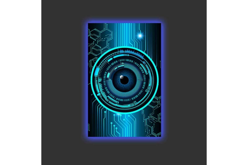 Canvastavla med LED-belysning - Abstrakt komposition med cirkulära mönster och teknologiska inslag - Mörkblå / Turkos / Svart - Inredning - Tavlor & posters - Canvastavla