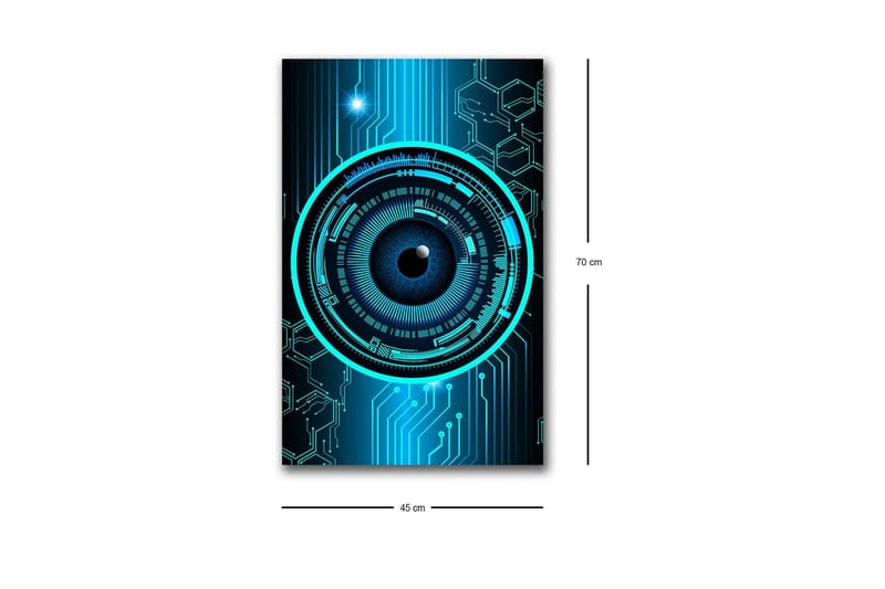 Canvastavla med LED-belysning - Abstrakt komposition med cirkulära mönster och teknologiska inslag - Mörkblå / Turkos / Svart - Inredning - Tavlor & posters - Canvastavla