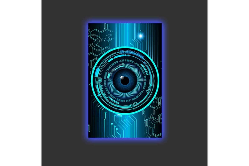 Canvastavla med LED-belysning - Abstrakt komposition med cirkulära mönster och teknologiska inslag - Mörkblå / Turkos / Svart - Inredning - Tavlor & posters - Canvastavla