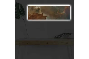 Canvastavla med LED-belysning - Abstrakt rymdlandskap med svävande moln och stjärnor - Kopparbrun / Grön / Blå - Inredning - Tavlor & posters - Canvastavla