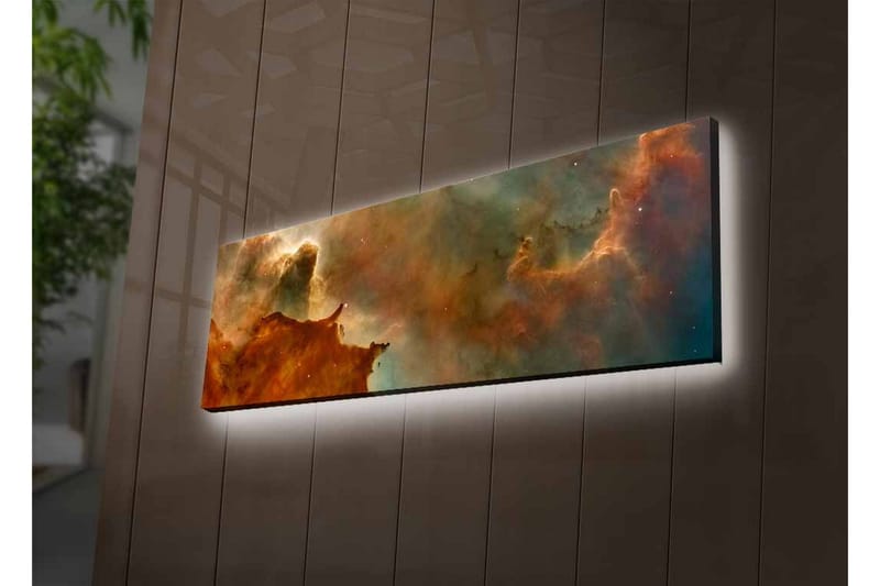 Canvastavla med LED-belysning - Abstrakt rymdlandskap med svävande moln och stjärnor - Kopparbrun / Grön / Blå - Inredning - Tavlor & posters - Canvastavla