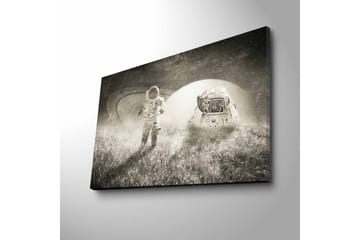 Canvastavla med LED-belysning - Astronaut i en futuristisk landskap med en rymdfarkost - Svart / Vitt / Grått - Inredning - Tavlor & posters - Canvastavla