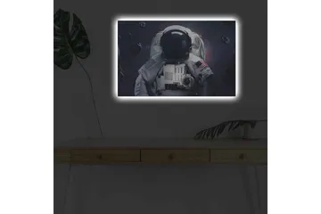 Canvastavla med LED-belysning - Astronaut i rymden omgiven av asteroider - Mörkblå / Grå / Svart - Inredning - Tavlor & posters - Canvastavla