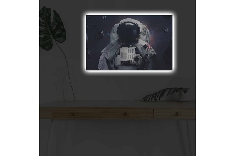 Canvastavla med LED-belysning - Astronaut i rymden omgiven av asteroider - Mörkblå / Grå / Svart - Inredning - Tavlor & posters - Canvastavla