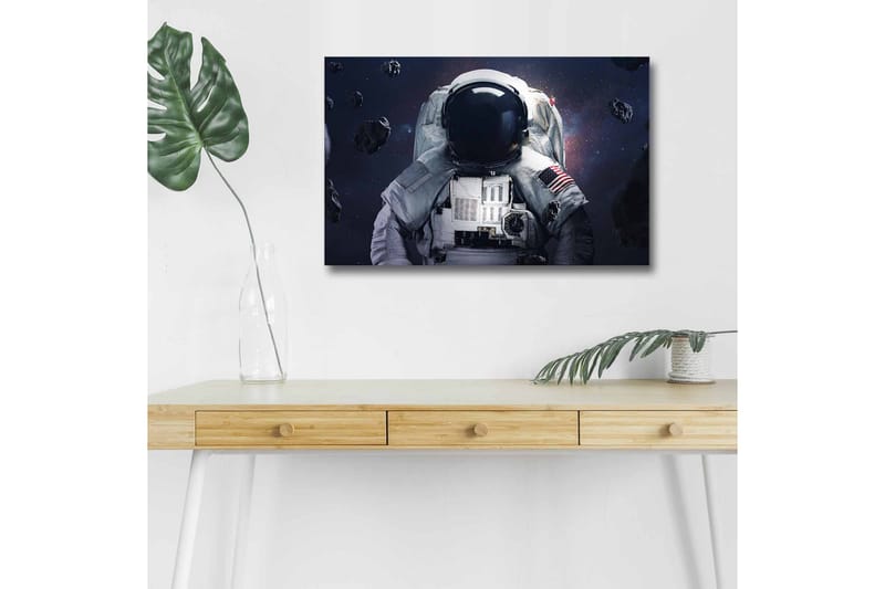 Canvastavla med LED-belysning - Astronaut i rymden omgiven av asteroider - Mörkblå / Grå / Svart - Inredning - Tavlor & posters - Canvastavla