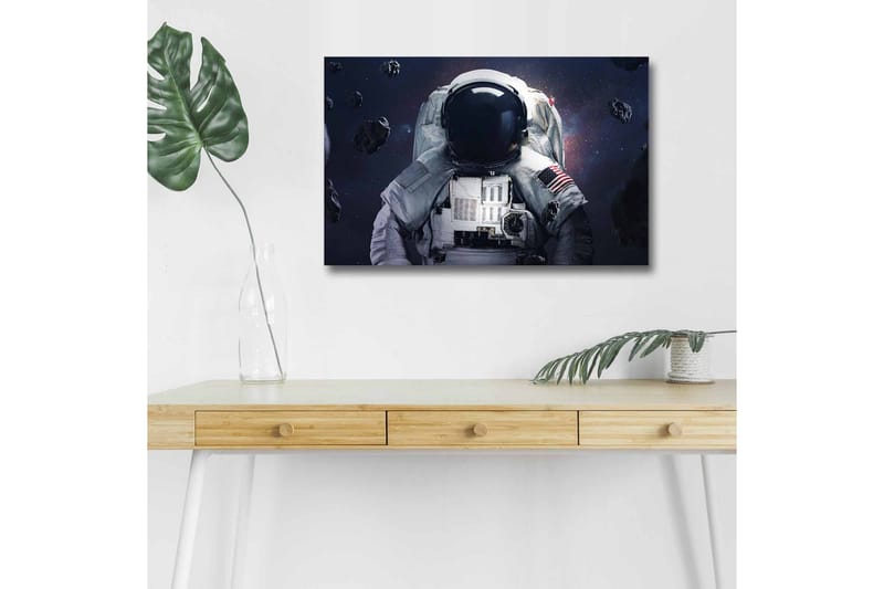 Canvastavla med LED-belysning - Astronaut i rymden omgiven av asteroider - Mörkblå / Grå / Svart - Inredning - Tavlor & posters - Canvastavla