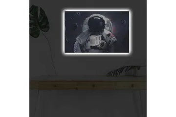 Canvastavla med LED-belysning - Astronaut i rymden omgiven av asteroider - Mörkblå / Grå / Svart - Inredning - Tavlor & posters - Canvastavla