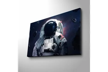 Canvastavla med LED-belysning - Astronaut i rymden omgiven av asteroider - Mörkblå / Grå / Svart - Inredning - Tavlor & posters - Canvastavla