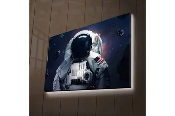 Canvastavla med LED-belysning - Astronaut i rymden omgiven av asteroider - Mörkblå / Grå / Svart - Inredning - Tavlor & posters - Canvastavla