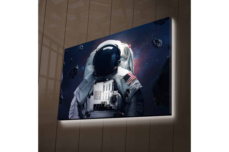 Canvastavla med LED-belysning - Astronaut i rymden omgiven av asteroider - Mörkblå / Grå / Svart - Inredning - Tavlor & posters - Canvastavla