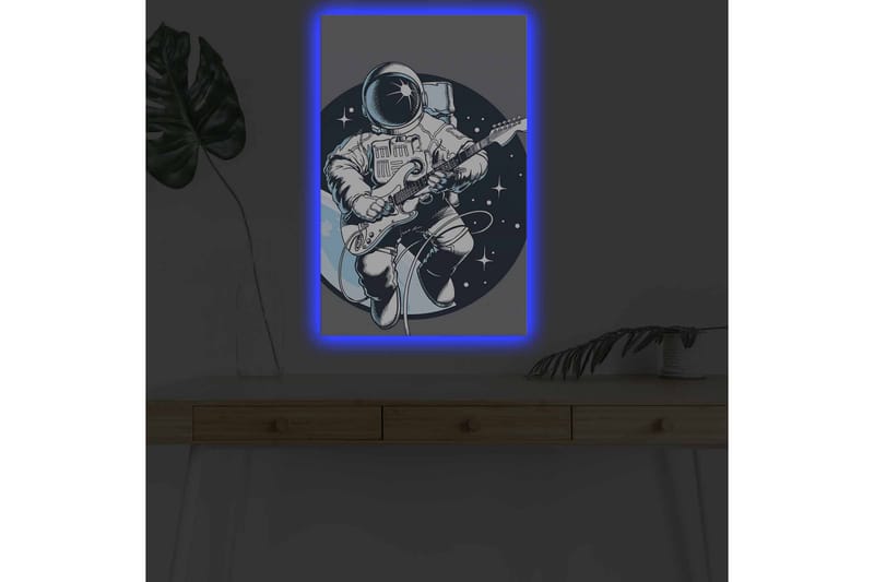 Canvastavla med LED-belysning - Astronaut som spelar gitarr i rymden - Mörkblå / Vit / Grå - Inredning - Tavlor & posters - Canvastavla