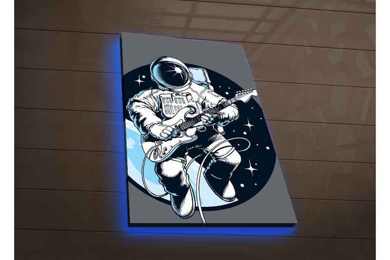 Canvastavla med LED-belysning - Astronaut som spelar gitarr i rymden - Mörkblå / Vit / Grå - Inredning - Tavlor & posters - Canvastavla