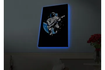Canvastavla med LED-belysning - Astronaut som spelar gitarr i rymden - Svart / Blå / Vit - Inredning - Tavlor & posters - Canvastavla