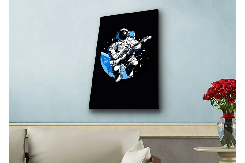 Canvastavla med LED-belysning - Astronaut som spelar gitarr i rymden - Svart / Blå / Vit - Inredning - Tavlor & posters - Canvastavla