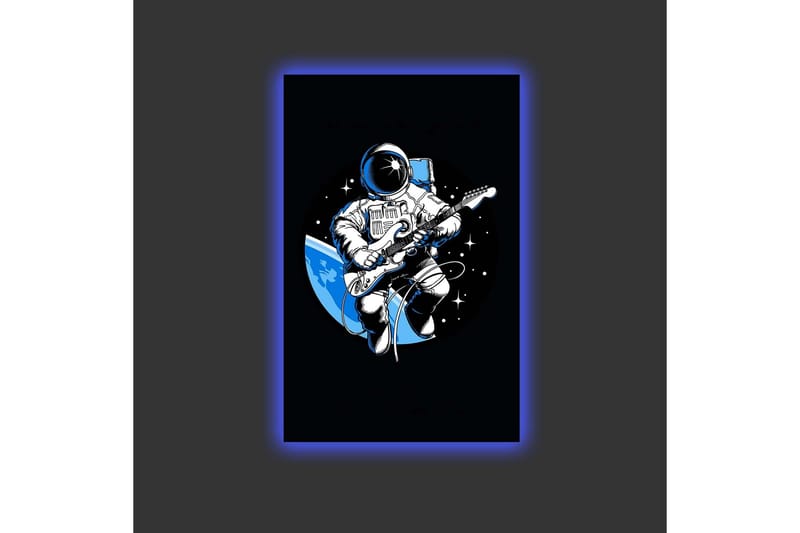 Canvastavla med LED-belysning - Astronaut som spelar gitarr i rymden - Svart / Blå / Vit - Inredning - Tavlor & posters - Canvastavla