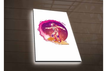 Canvastavla med LED-belysning - Astronaut som surfar genom rymden - Rosa / Lila / Beige - Inredning - Tavlor & posters - Canvastavla