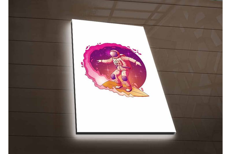 Canvastavla med LED-belysning - Astronaut som surfar genom rymden - Rosa / Lila / Beige - Inredning - Tavlor & posters - Canvastavla