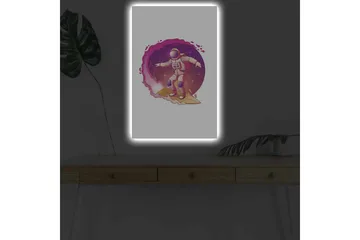 Canvastavla med LED-belysning - Astronaut som surfar genom rymden - Rosa / Lila / Beige - Inredning - Tavlor & posters - Canvastavla