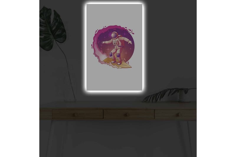 Canvastavla med LED-belysning - Astronaut som surfar genom rymden - Rosa / Lila / Beige - Inredning - Tavlor & posters - Canvastavla