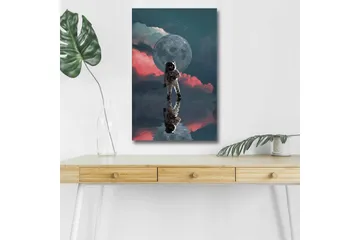 Canvastavla med LED-belysning - Astronaut som svävar i en drömlik rymdmiljö med en stor måne i bakgrunden - Mörkblå / Rosa / Grå - Inredning - Tavlor & posters - Canvastavla