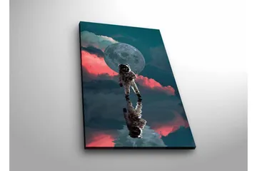 Canvastavla med LED-belysning - Astronaut som svävar i en drömlik rymdmiljö med en stor måne i bakgrunden - Mörkblå / Rosa / Grå - Inredning - Tavlor & posters - Canvastavla