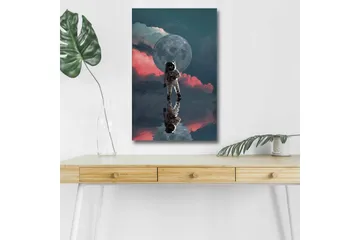 Canvastavla med LED-belysning - Astronaut som svävar i en drömlik rymdmiljö med en stor måne i bakgrunden - Mörkblå / Rosa / Grå - Inredning - Tavlor & posters - Canvastavla