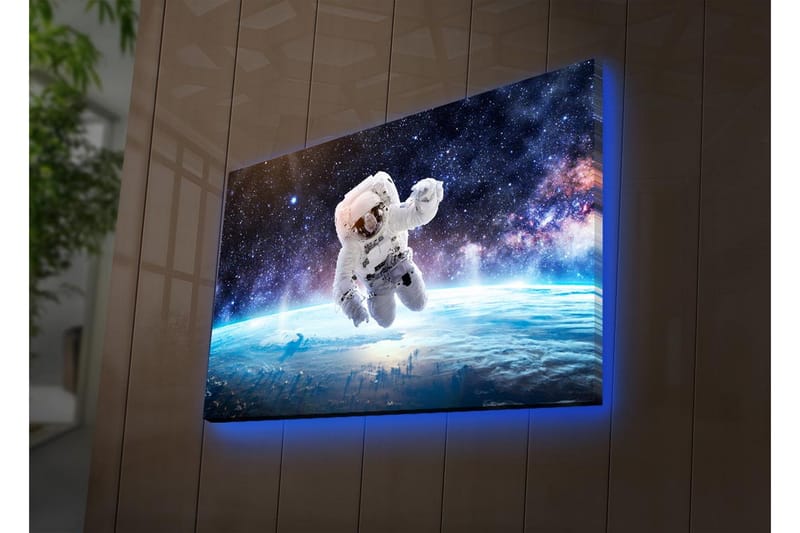 Canvastavla med LED-belysning - Astronaut som svävar i rymden över jorden - Vit / Blå / Svart - Inredning - Tavlor & posters - Canvastavla