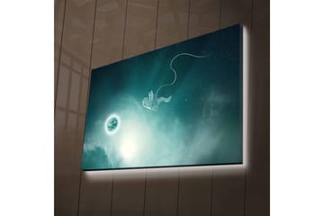 Canvastavla med LED-belysning - Astronaut som svävar i rymden med en planet i bakgrunden - Mörkblå / Grön / Vit - Inredning - Tavlor & posters - Canvastavla