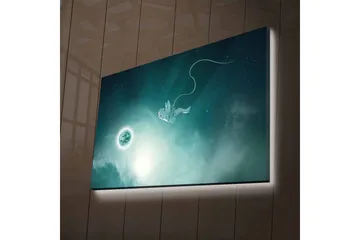 Canvastavla med LED-belysning - Astronaut som svävar i rymden med en planet i bakgrunden - Mörkblå / Grön / Vit - Inredning - Tavlor & posters - Canvastavla