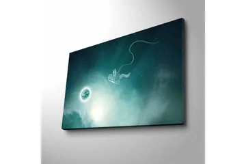 Canvastavla med LED-belysning - Astronaut som svävar i rymden med en planet i bakgrunden - Mörkblå / Grön / Vit - Inredning - Tavlor & posters - Canvastavla