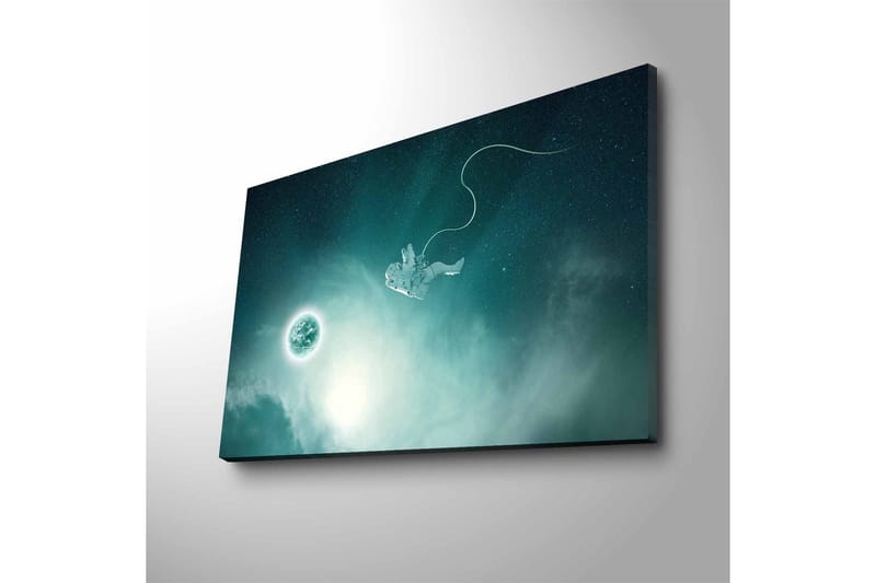 Canvastavla med LED-belysning - Astronaut som svävar i rymden med en planet i bakgrunden - Mörkblå / Grön / Vit - Inredning - Tavlor & posters - Canvastavla