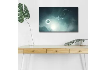 Canvastavla med LED-belysning - Astronaut som svävar i rymden med en planet i bakgrunden - Mörkblå / Grön / Vit - Inredning - Tavlor & posters - Canvastavla