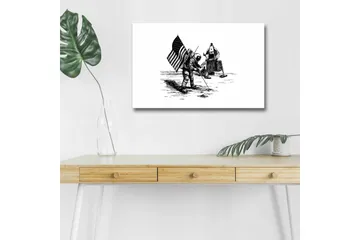 Canvastavla med LED-belysning - Astronaut som planterar en flagga på månens yta - Svart / Vitt - Inredning - Tavlor & posters - Canvastavla