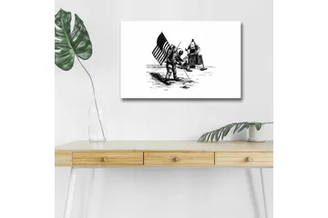 Canvastavla med LED-belysning - Astronaut som planterar en flagga på månens yta - Svart / Vitt - Inredning - Tavlor & posters - Canvastavla