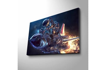 Canvastavla med LED-belysning - Astronaut på en futuristisk raket i rymden - Mörkblå / Silver / Orange - Inredning - Tavlor & posters - Canvastavla