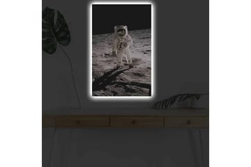 Canvastavla med LED-belysning - Astronaut på månens yta - Svart / Grå / Vit - Inredning - Tavlor & posters - Canvastavla