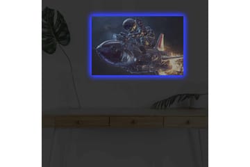 Canvastavla med LED-belysning - Astronaut på en futuristisk raket i rymden - Mörkblå / Silver / Orange - Inredning - Tavlor & posters - Canvastavla
