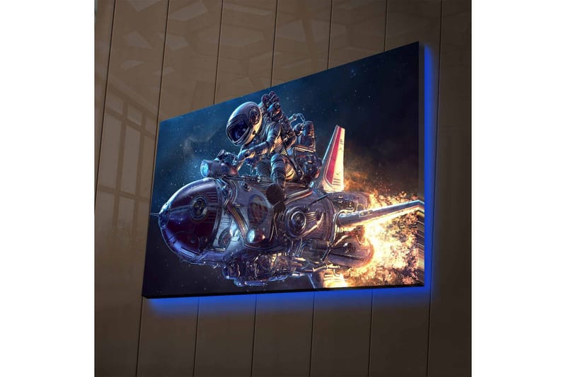 Canvastavla med LED-belysning - Astronaut på en futuristisk raket i rymden - Mörkblå / Silver / Orange - Inredning - Tavlor & posters - Canvastavla