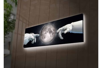 Canvastavla med LED-belysning - Astronauthänder som sträcker sig mot månen - Grå / Svart / Vit - Inredning - Tavlor & posters - Canvastavla