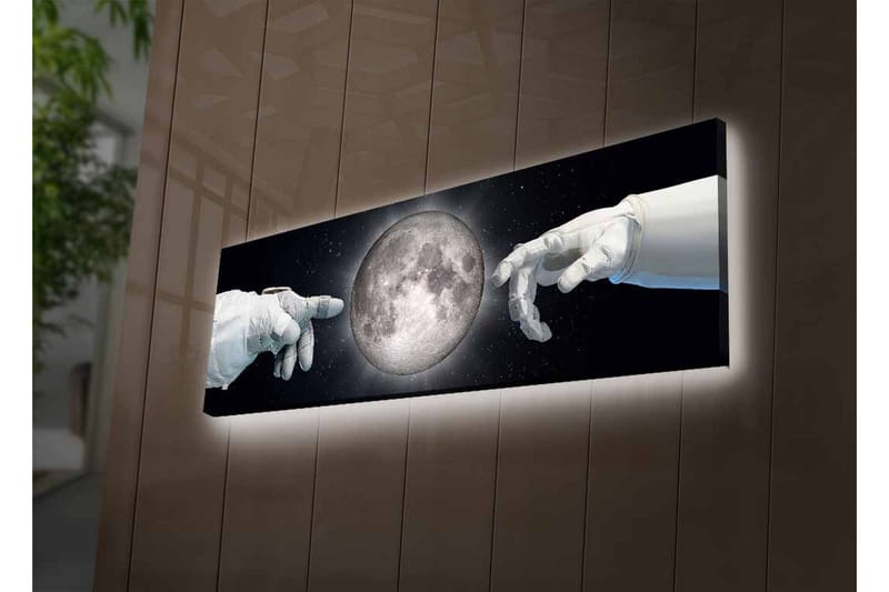 Canvastavla med LED-belysning - Astronauthänder som sträcker sig mot månen - Grå / Svart / Vit - Inredning - Tavlor & posters - Canvastavla
