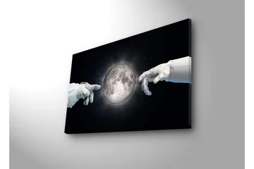 Canvastavla med LED-belysning - Astronauthänder som sträcker sig mot månen - Vit / Svart / Grå - Inredning - Tavlor & posters - Canvastavla