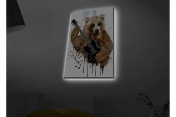 Canvastavla med LED-belysning - Björn som spelar elgitarr med solglasögon - Brun / Svart / Beige - Inredning - Tavlor & posters - Canvastavla