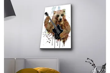 Canvastavla med LED-belysning - Björn som spelar elgitarr med solglasögon - Brun / Svart / Beige - Inredning - Tavlor & posters - Canvastavla