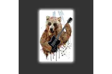 Canvastavla med LED-belysning - Björn som spelar elgitarr med solglasögon - Brun / Svart / Beige - Inredning - Tavlor & posters - Canvastavla