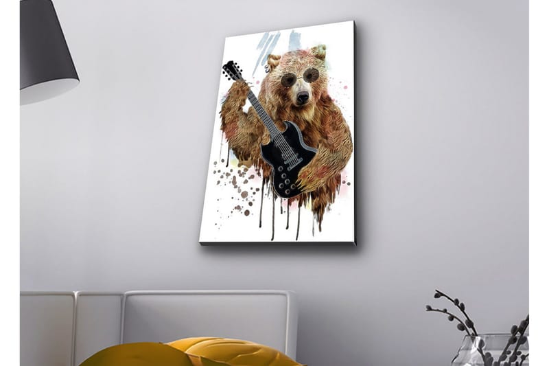 Canvastavla med LED-belysning - Björn som spelar elgitarr med solglasögon - Brun / Svart / Beige - Inredning - Tavlor & posters - Canvastavla