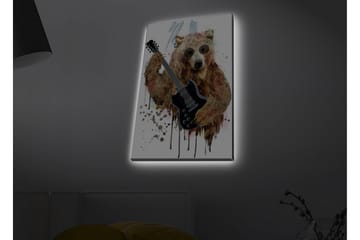 Canvastavla med LED-belysning - Björn som spelar elgitarr med solglasögon - Brun / Svart / Beige - Inredning - Tavlor & posters - Canvastavla