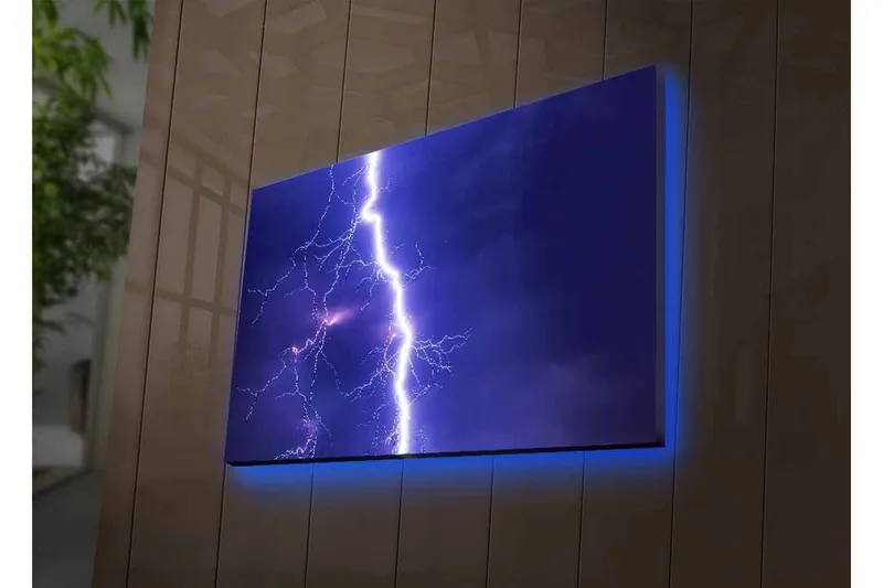 Canvastavla med LED-belysning - Blixtrande himmel med dramatiska moln - Lila / Vit - Inredning - Tavlor & posters - Canvastavla